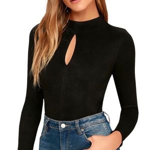 MINKPINK Feel Again Black Suede Bodysuit NWT
